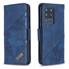 Leather Case Stands Flip Cover Holder B03F for Samsung Galaxy S20 Ultra Blue