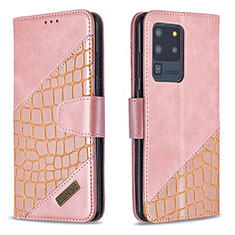 Leather Case Stands Flip Cover Holder B03F for Samsung Galaxy S20 Ultra Rose Gold