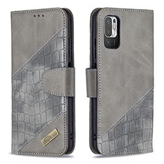 Leather Case Stands Flip Cover Holder B03F for Xiaomi POCO M3 Pro 5G Dark Gray