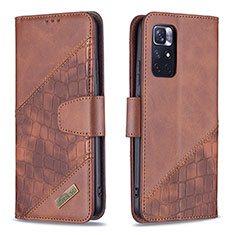 Leather Case Stands Flip Cover Holder B03F for Xiaomi Poco M4 Pro 5G Brown