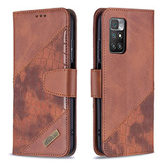 Leather Case Stands Flip Cover Holder B03F for Xiaomi Redmi 10 4G Brown