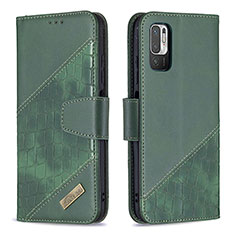 Leather Case Stands Flip Cover Holder B03F for Xiaomi Redmi Note 10T 5G Green