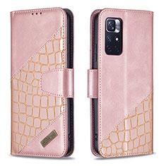 Leather Case Stands Flip Cover Holder B03F for Xiaomi Redmi Note 11 5G Rose Gold