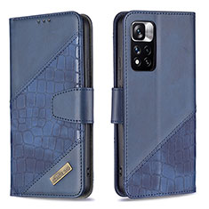 Leather Case Stands Flip Cover Holder B03F for Xiaomi Redmi Note 11 Pro+ Plus 5G Blue