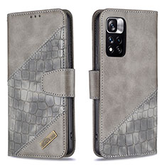 Leather Case Stands Flip Cover Holder B03F for Xiaomi Redmi Note 11 Pro+ Plus 5G Dark Gray