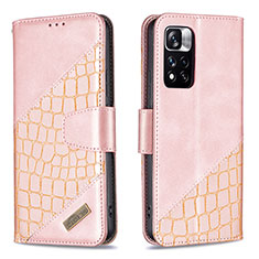 Leather Case Stands Flip Cover Holder B03F for Xiaomi Redmi Note 11 Pro+ Plus 5G Rose Gold