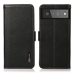 Leather Case Stands Flip Cover Holder B03H for Google Pixel 6 5G Black