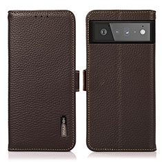 Leather Case Stands Flip Cover Holder B03H for Google Pixel 6 5G Brown