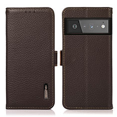 Leather Case Stands Flip Cover Holder B03H for Google Pixel 6 Pro 5G Brown