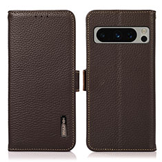 Leather Case Stands Flip Cover Holder B03H for Google Pixel 8 Pro 5G Brown