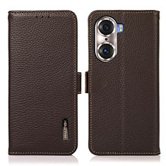 Leather Case Stands Flip Cover Holder B03H for Huawei Honor 60 5G Brown