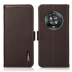 Leather Case Stands Flip Cover Holder B03H for Huawei Honor Magic4 5G Brown