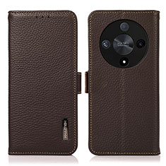 Leather Case Stands Flip Cover Holder B03H for Huawei Honor X9b 5G Brown