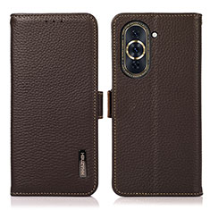 Leather Case Stands Flip Cover Holder B03H for Huawei Nova 10 Brown