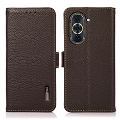 Leather Case Stands Flip Cover Holder B03H for Huawei Nova 10 Pro Brown