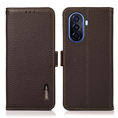 Leather Case Stands Flip Cover Holder B03H for Huawei Nova Y70 Brown