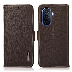 Leather Case Stands Flip Cover Holder B03H for Huawei Nova Y71 Brown