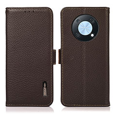 Leather Case Stands Flip Cover Holder B03H for Huawei Nova Y90 Brown