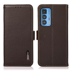 Leather Case Stands Flip Cover Holder B03H for Motorola Moto Edge 20 Pro 5G Brown
