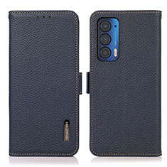 Leather Case Stands Flip Cover Holder B03H for Motorola Moto Edge (2021) 5G Blue