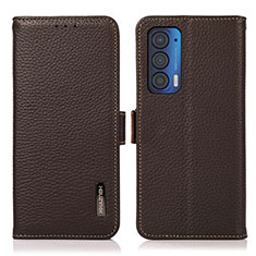 Leather Case Stands Flip Cover Holder B03H for Motorola Moto Edge (2021) 5G Brown