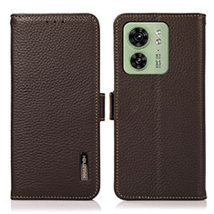 Leather Case Stands Flip Cover Holder B03H for Motorola Moto Edge (2023) 5G Brown