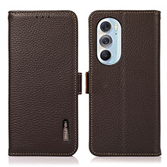 Leather Case Stands Flip Cover Holder B03H for Motorola Moto Edge X30 5G Brown