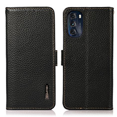 Leather Case Stands Flip Cover Holder B03H for Motorola Moto G 5G (2022) Black