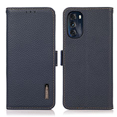 Leather Case Stands Flip Cover Holder B03H for Motorola Moto G 5G (2022) Blue
