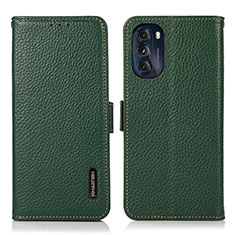 Leather Case Stands Flip Cover Holder B03H for Motorola Moto G 5G (2022) Green