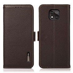 Leather Case Stands Flip Cover Holder B03H for Motorola Moto G Power (2021) Brown