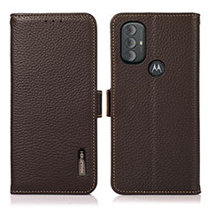 Leather Case Stands Flip Cover Holder B03H for Motorola Moto G Power (2022) Brown