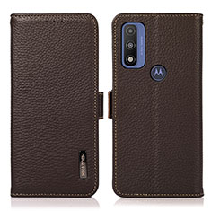 Leather Case Stands Flip Cover Holder B03H for Motorola Moto G Pure Brown