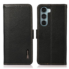 Leather Case Stands Flip Cover Holder B03H for Motorola Moto G200 5G Black