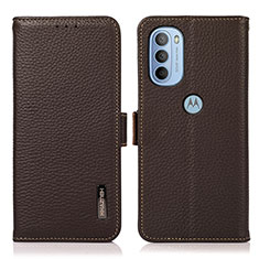 Leather Case Stands Flip Cover Holder B03H for Motorola Moto G31 Brown