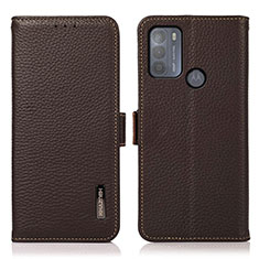 Leather Case Stands Flip Cover Holder B03H for Motorola Moto G50 Brown