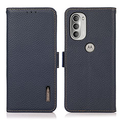 Leather Case Stands Flip Cover Holder B03H for Motorola Moto G51 5G Blue
