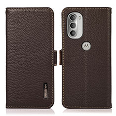 Leather Case Stands Flip Cover Holder B03H for Motorola Moto G51 5G Brown