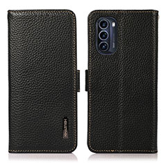 Leather Case Stands Flip Cover Holder B03H for Motorola Moto G52j 5G Black