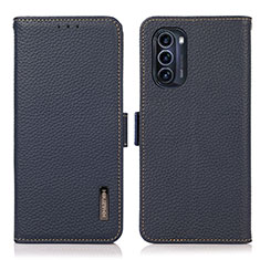 Leather Case Stands Flip Cover Holder B03H for Motorola Moto G52j 5G Blue