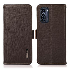 Leather Case Stands Flip Cover Holder B03H for Motorola Moto G52j 5G Brown