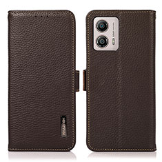 Leather Case Stands Flip Cover Holder B03H for Motorola Moto G53j 5G Brown