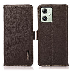 Leather Case Stands Flip Cover Holder B03H for Motorola Moto G54 5G Brown