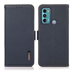 Leather Case Stands Flip Cover Holder B03H for Motorola Moto G60 Blue