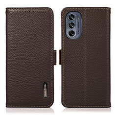 Leather Case Stands Flip Cover Holder B03H for Motorola Moto G62 5G Brown