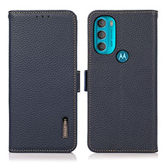 Leather Case Stands Flip Cover Holder B03H for Motorola Moto G71 5G Blue