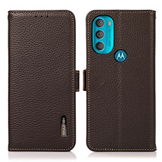 Leather Case Stands Flip Cover Holder B03H for Motorola Moto G71 5G Brown