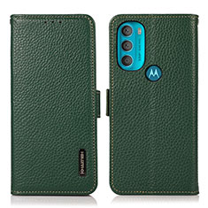 Leather Case Stands Flip Cover Holder B03H for Motorola Moto G71 5G Green