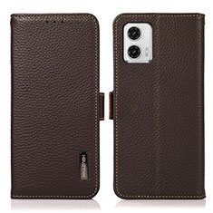 Leather Case Stands Flip Cover Holder B03H for Motorola Moto G73 5G Brown