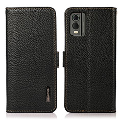 Leather Case Stands Flip Cover Holder B03H for Nokia C32 Black